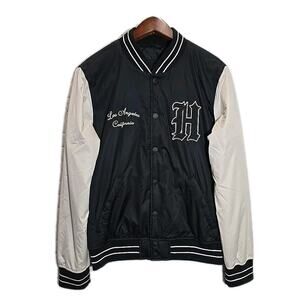 Hollister Mens Varsity Bomber Jacket Los Angeles California Black Panther Sz S